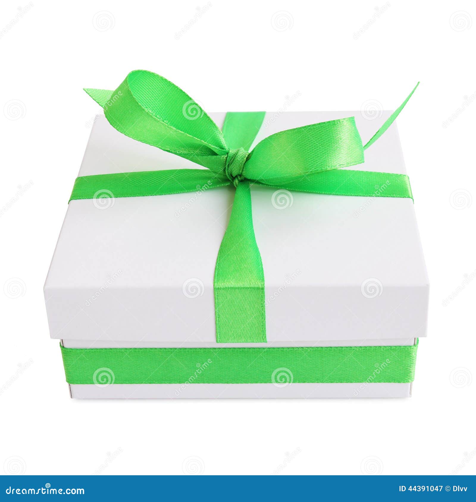 White Gift Box with Green Satin Ribbon Bow Stock Image Image of green