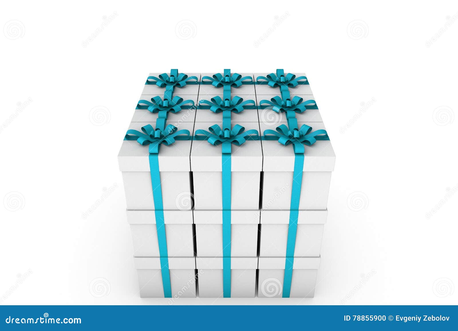 White Gift Boxes with Light Blue Ribbon Bow Stock Illustration