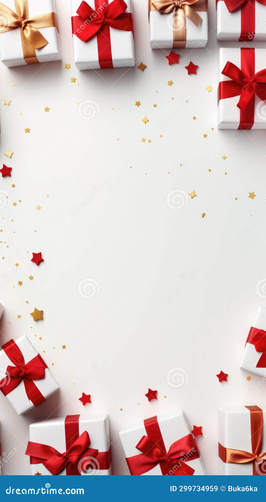 White Gift Boxes on a Solid White Vertical Background with Copy Space
