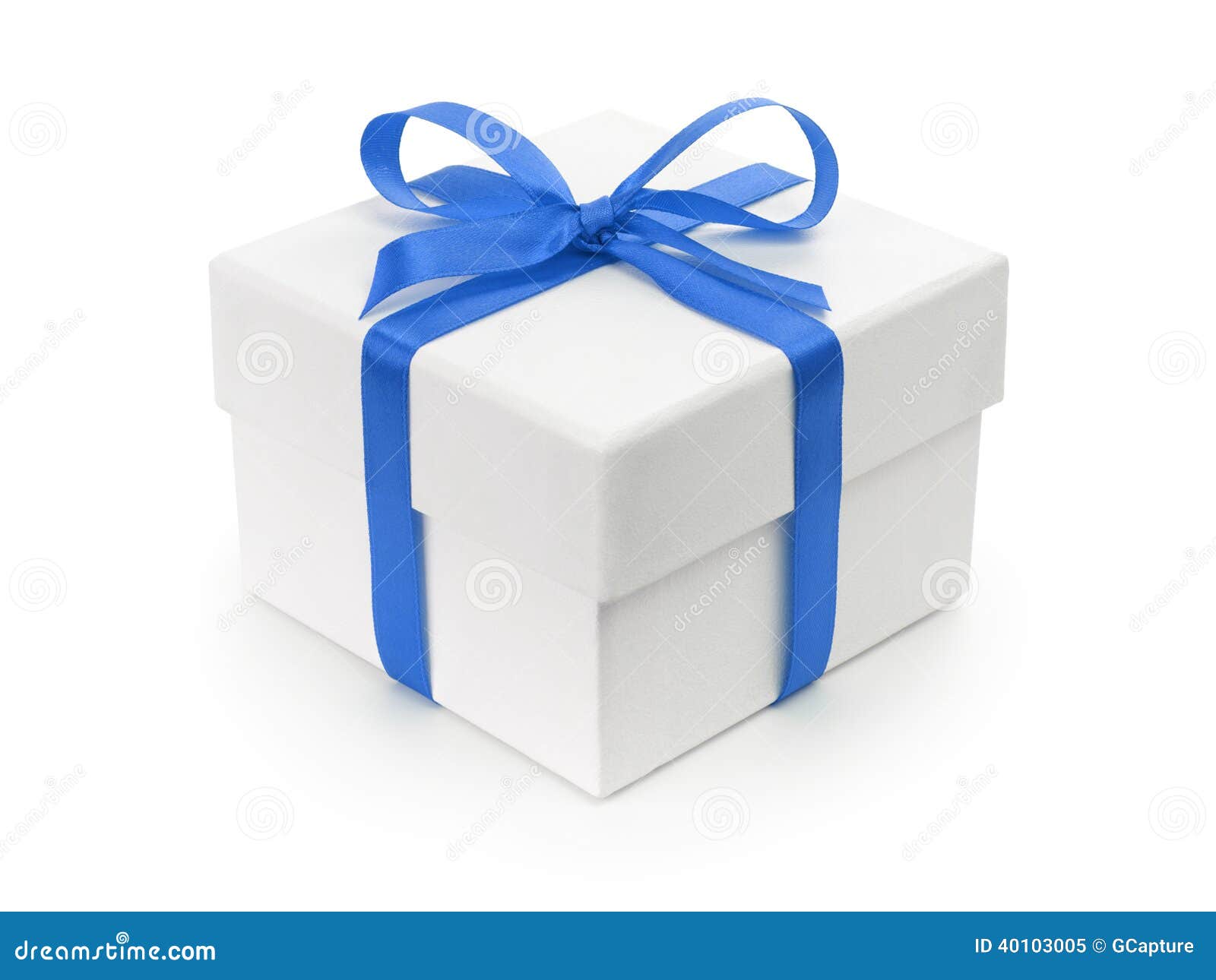 White Gift Paper Box With Blue Ribbon Bow Stock Photo - Image: 40103005