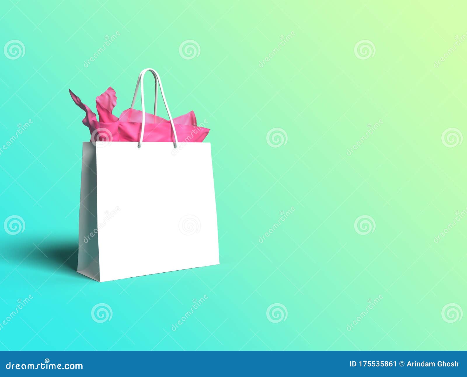 Download White Gift Shopping Bag Mock Up In A Cyan Gradient Background With Space For Text. 3d Render ...