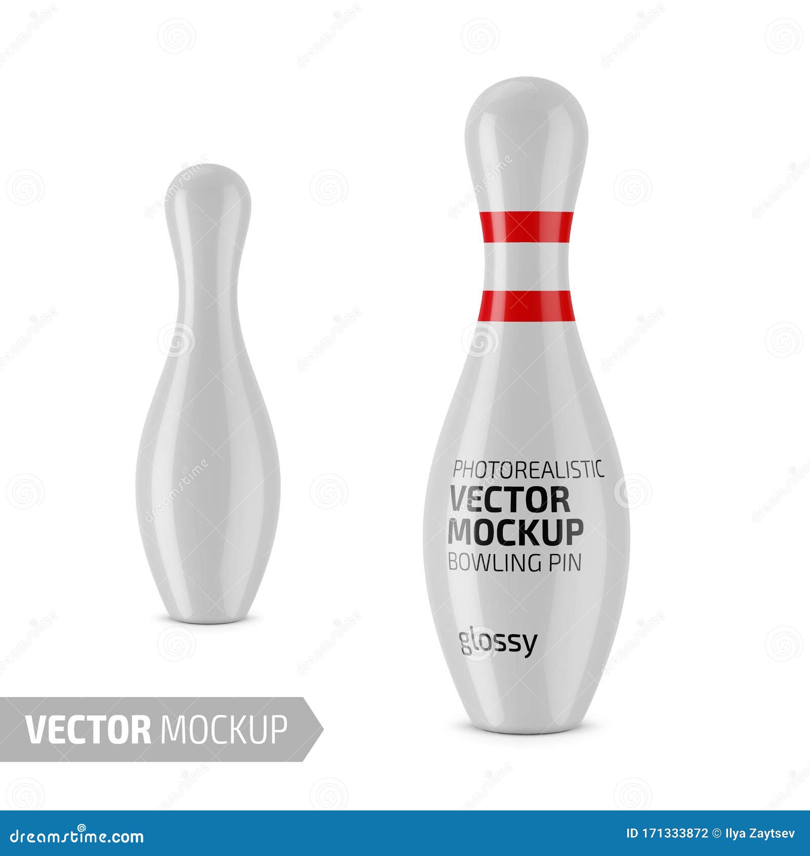 White Glossy Bowling Pin Vector Mockup. Stock Vector
