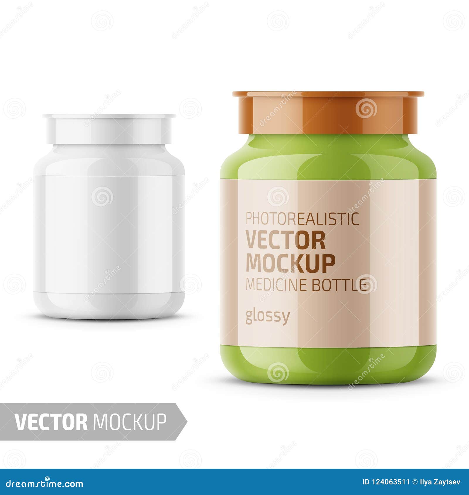 Download White Glossy Medicine Bottle Template With Label Stock Vector Illustration Of Packaging Empty 124063511