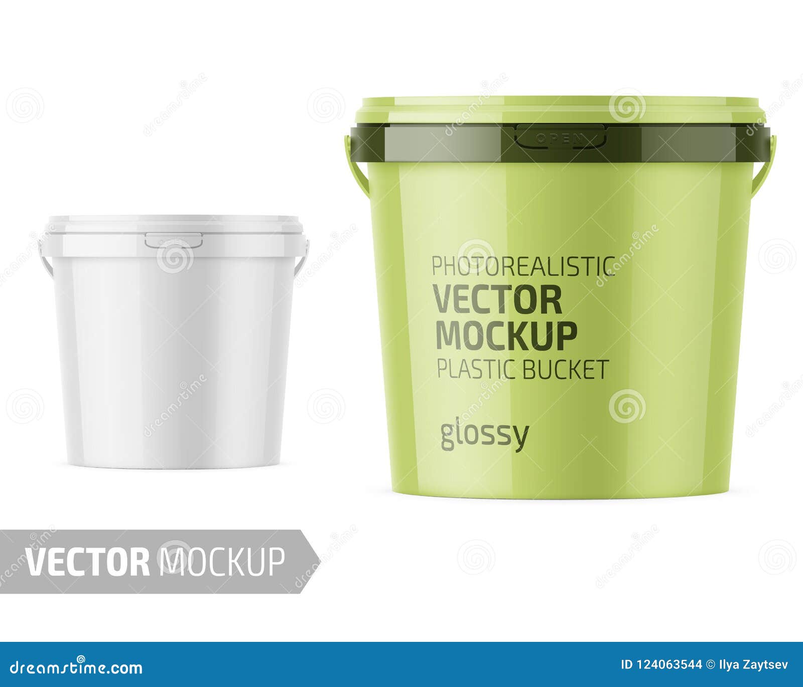 Download White Glossy Plastic Bucket Mockup With Label Stock Vector Illustration Of Mockup Clean 124063544