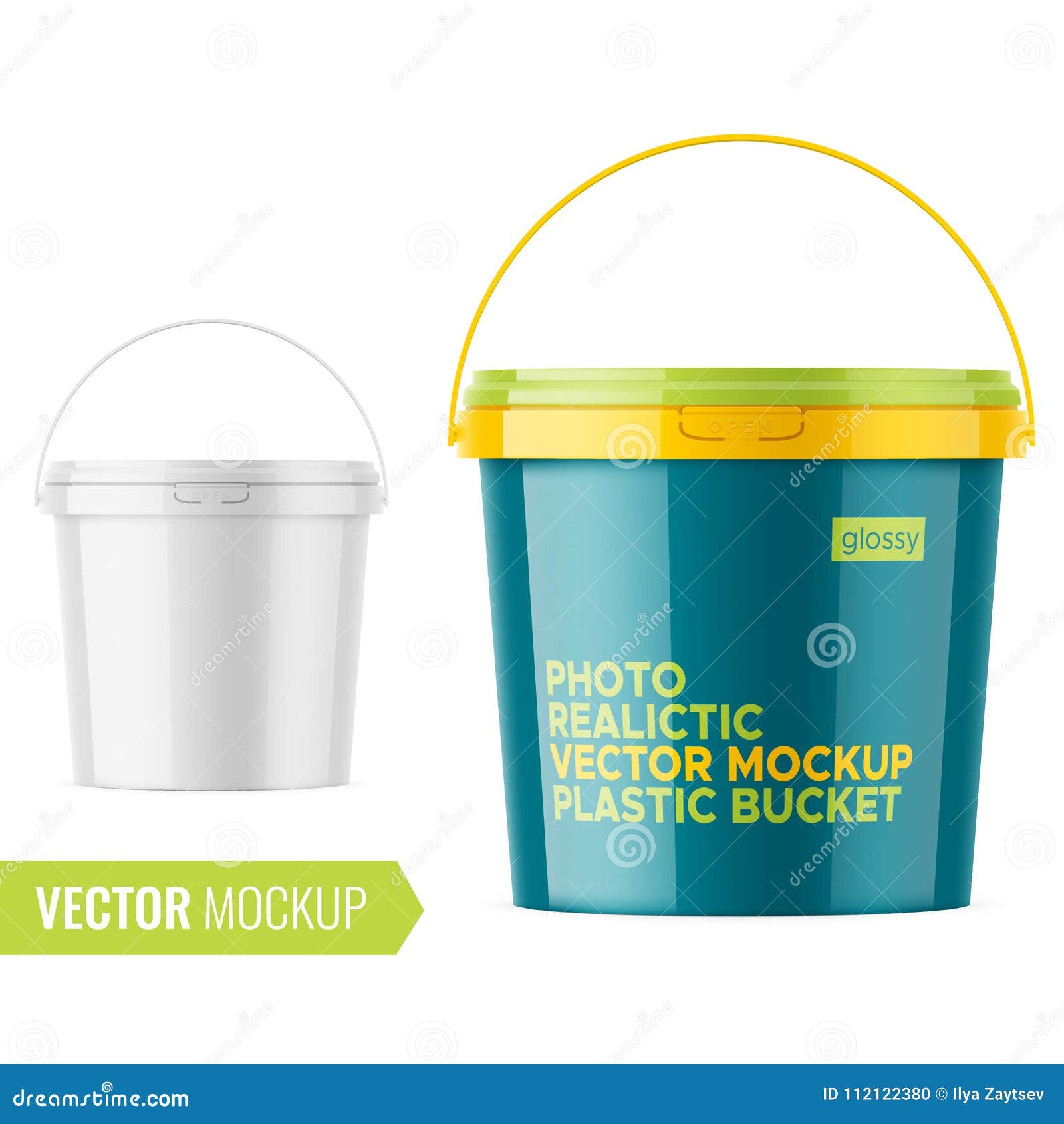 Download White Glossy Plastic Bucket Mockup Template Stock Vector Illustration Of Food Product 112122380