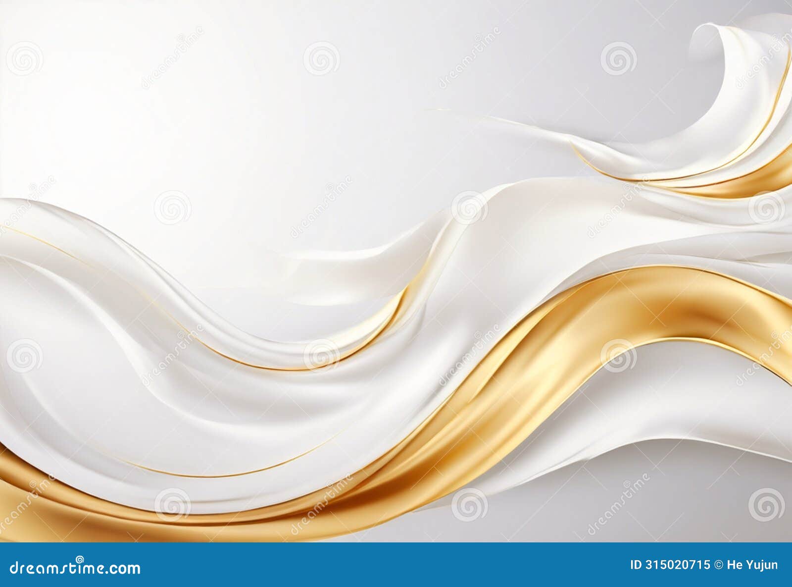 white and gold abstract background with wave-like fabric layers