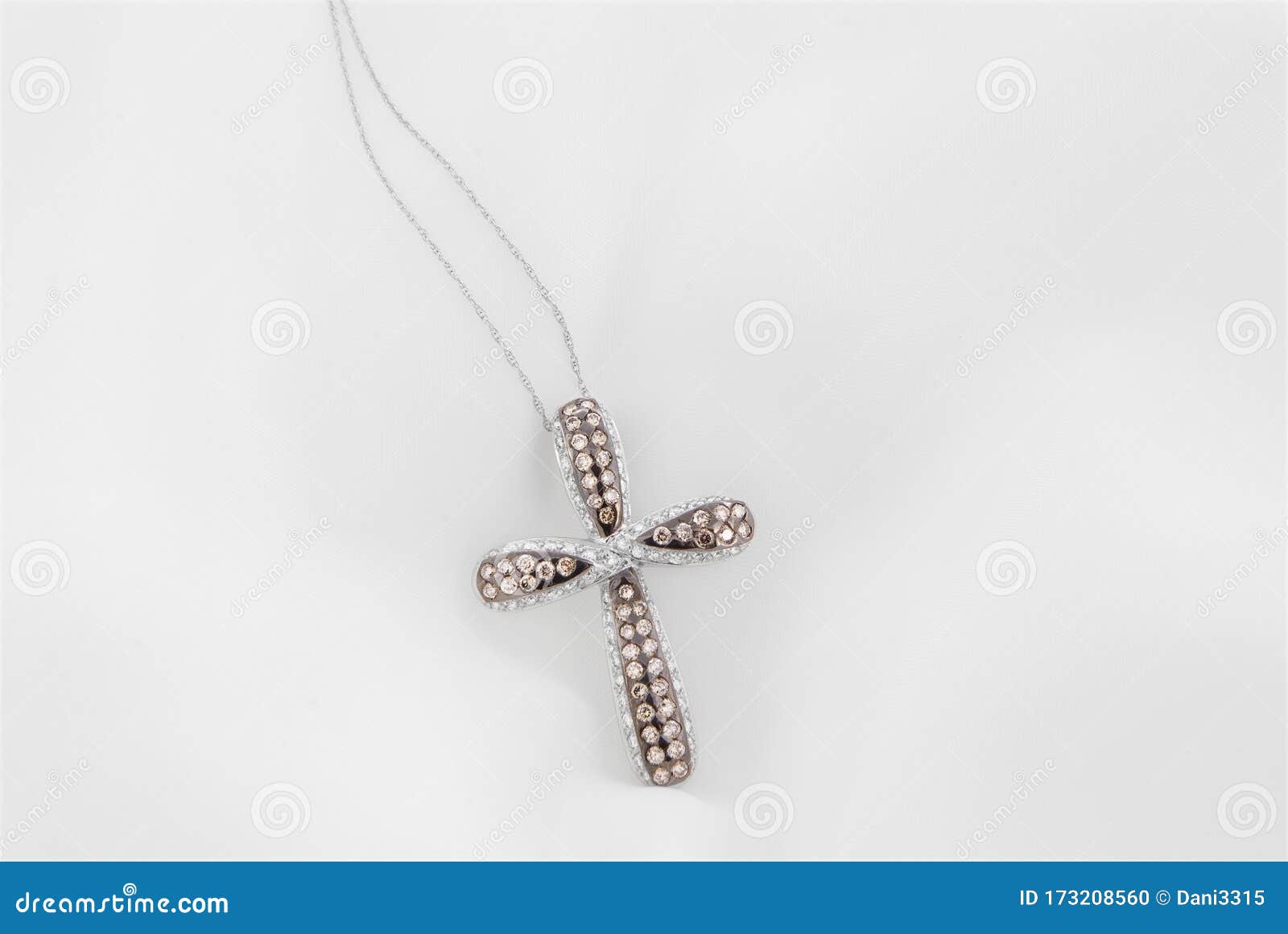 White Gold Cross Pendant with Chocolate Diamonds on Soft White Stock