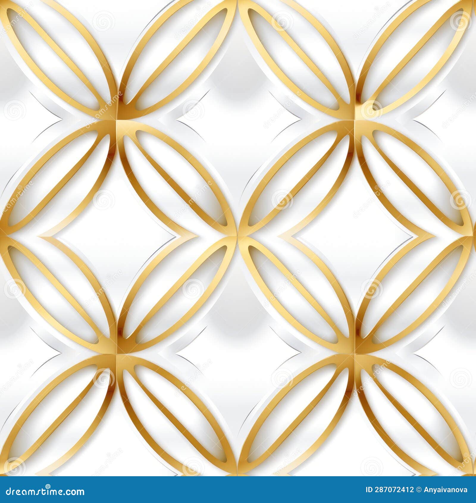 A White and Gold Geometric Background with Circles. Seamless Pattern