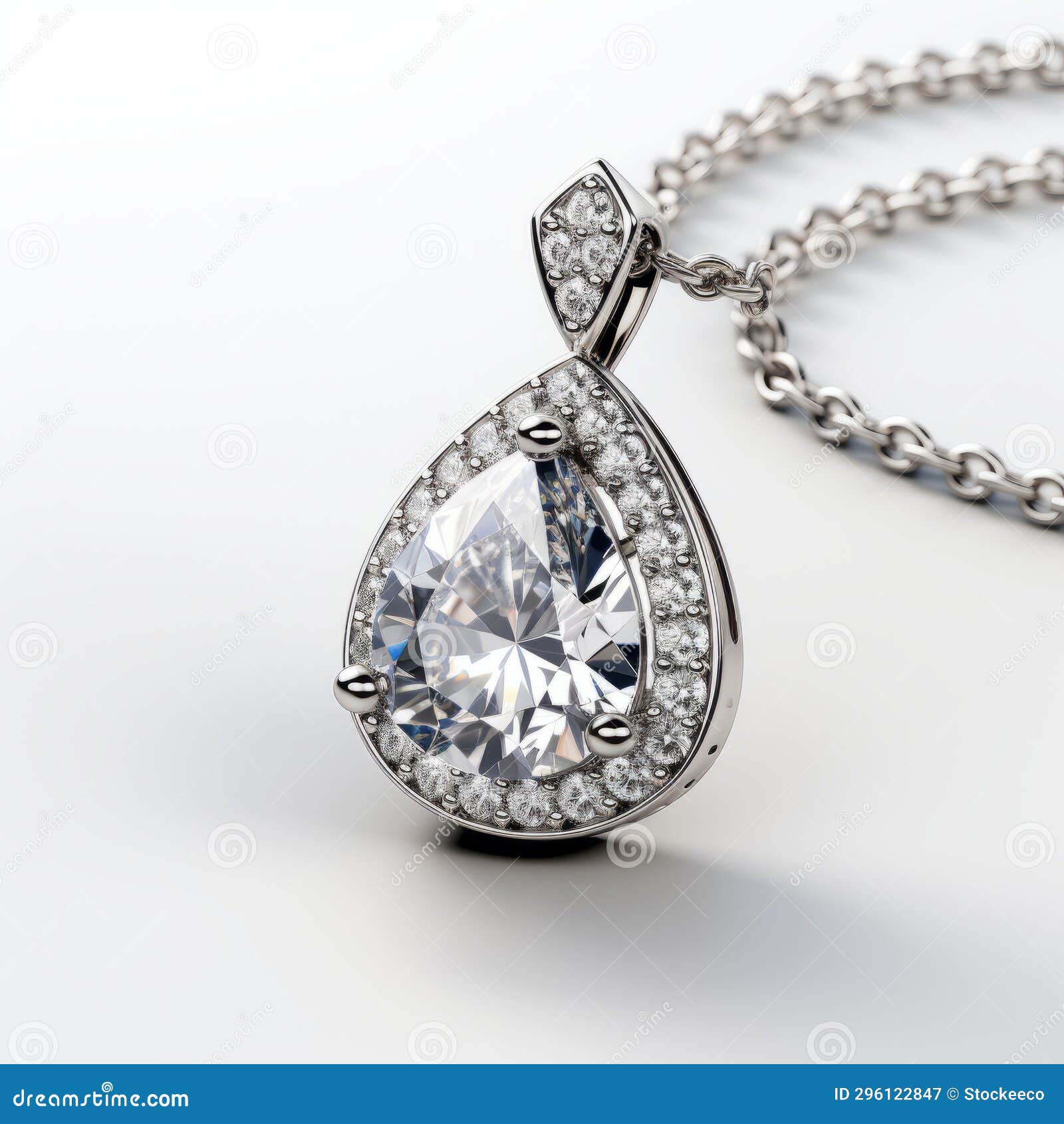 white gold pendant with pear  diamond - unreal engine rendered jewelry