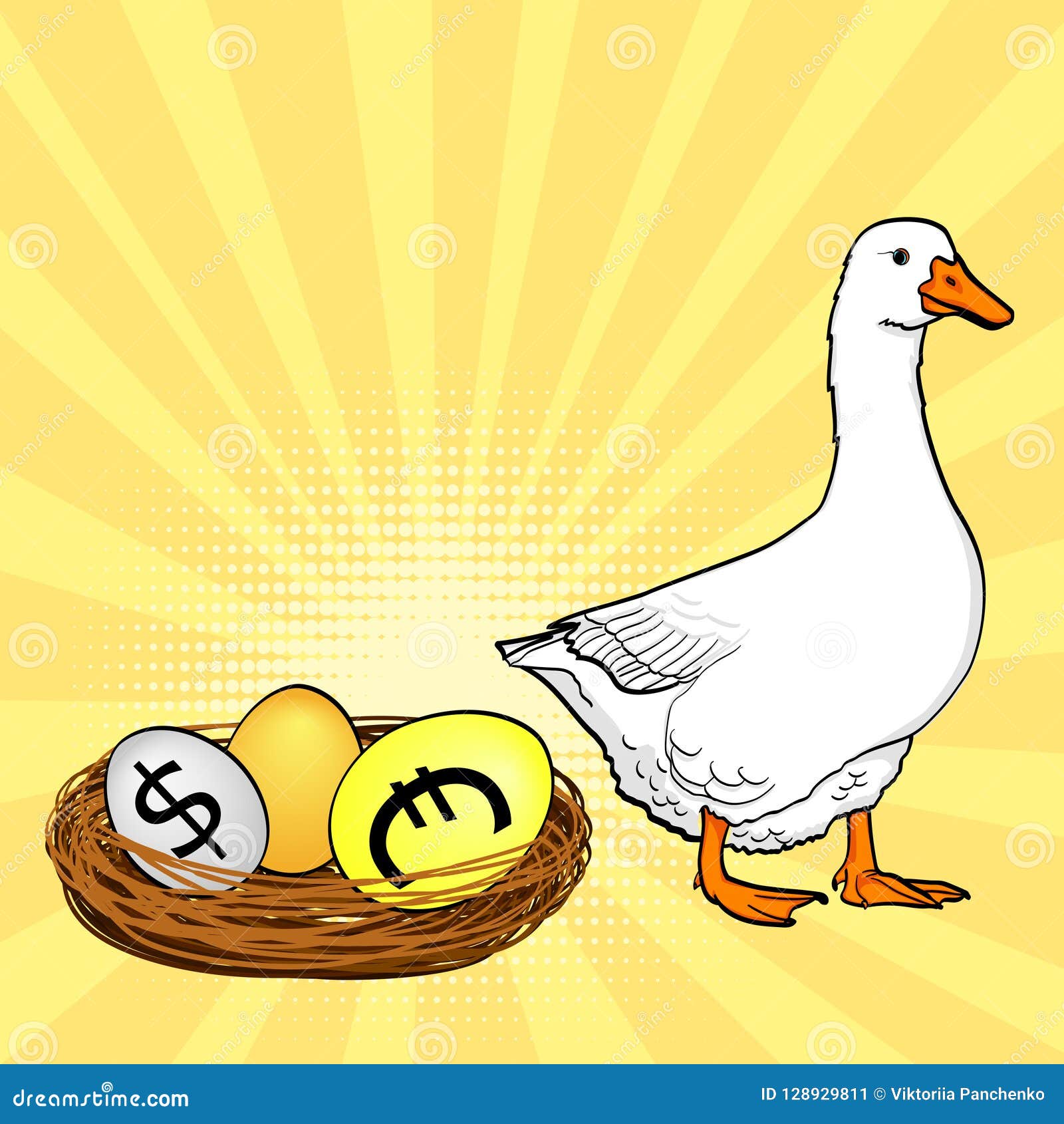 The White Goose Bears Currency Eggs, Dollar, Euro, Gold. Pop Art ...