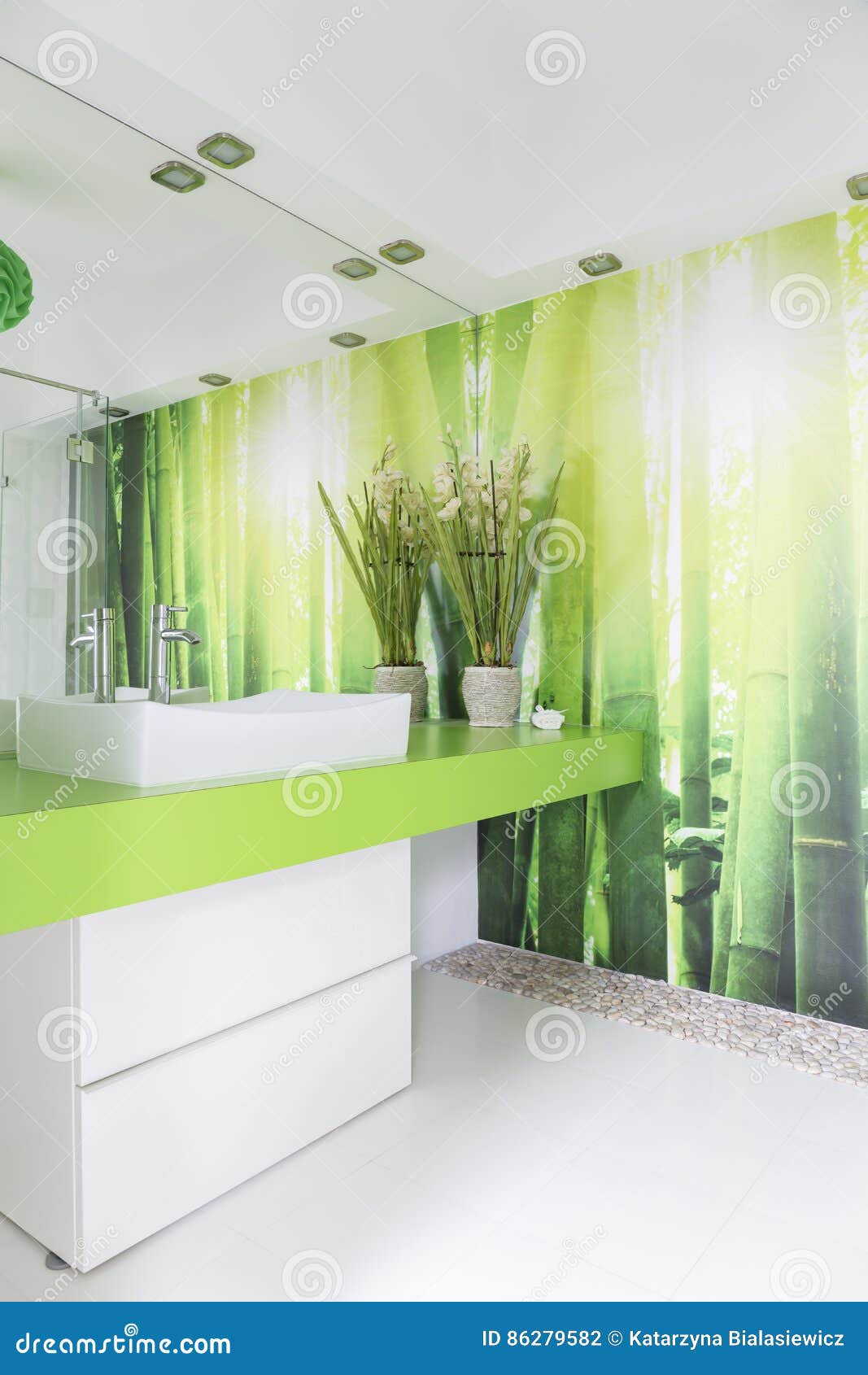 White and green bathroom stock photo. Image of house 86279582