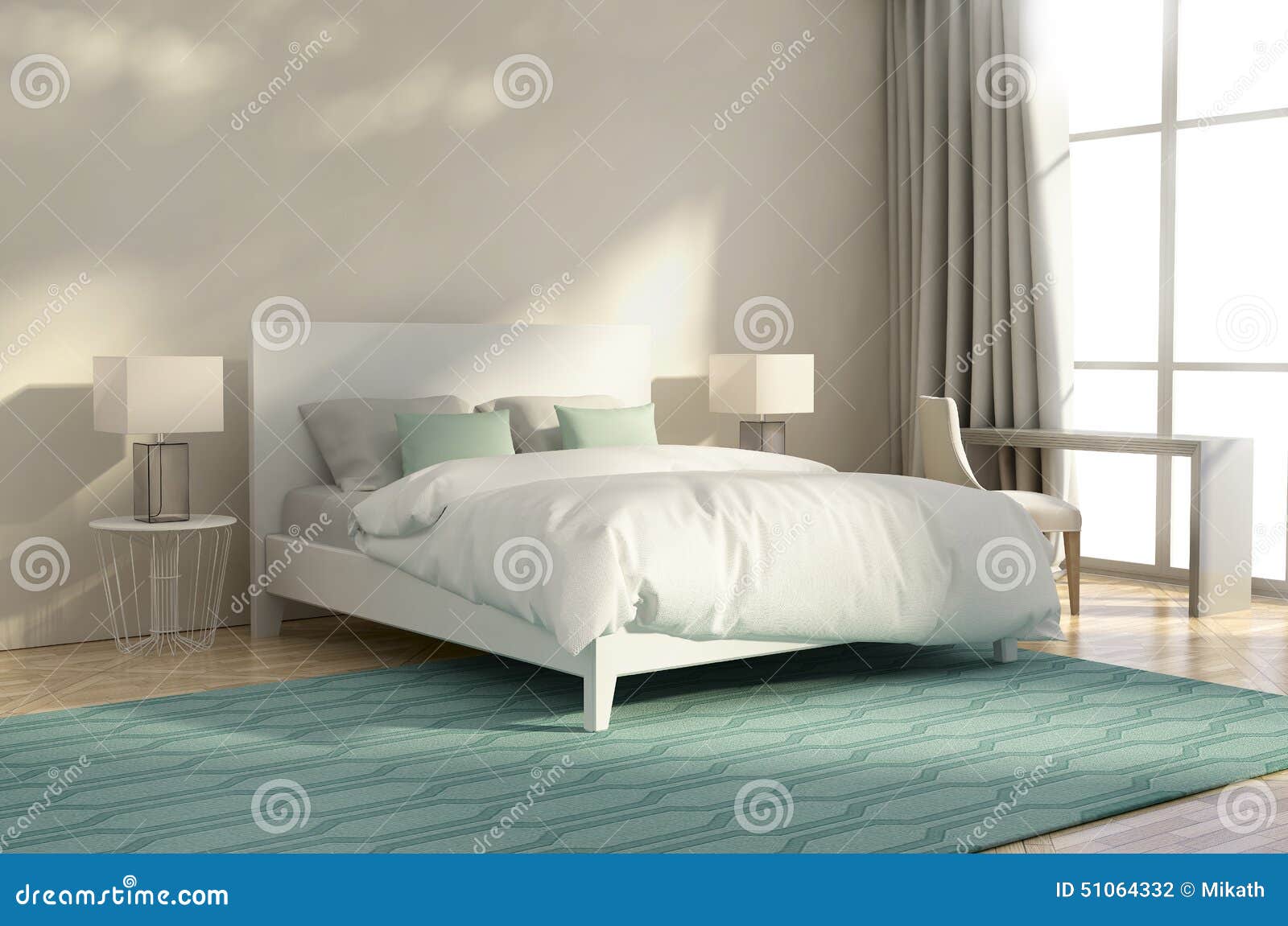 White and Green Luxury Bedroom Stock Illustration - Illustration of ...