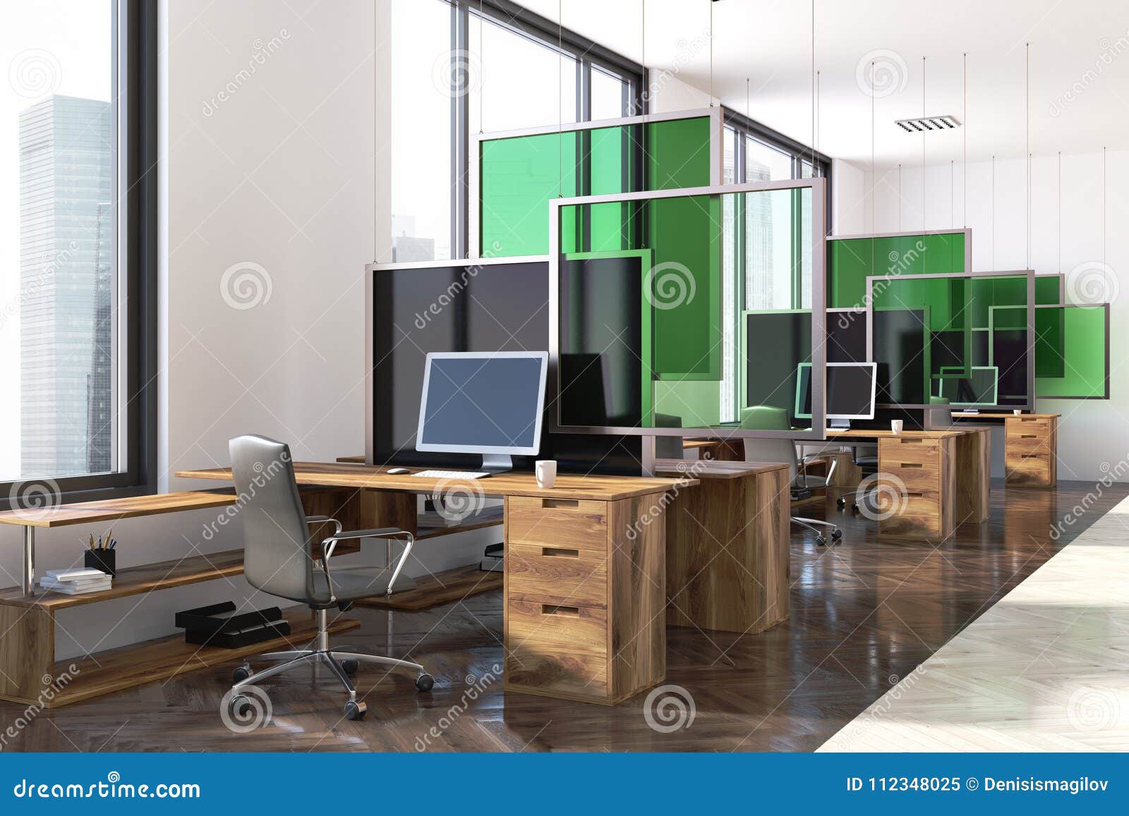 White And Green Modern Office Corner Stock Illustration