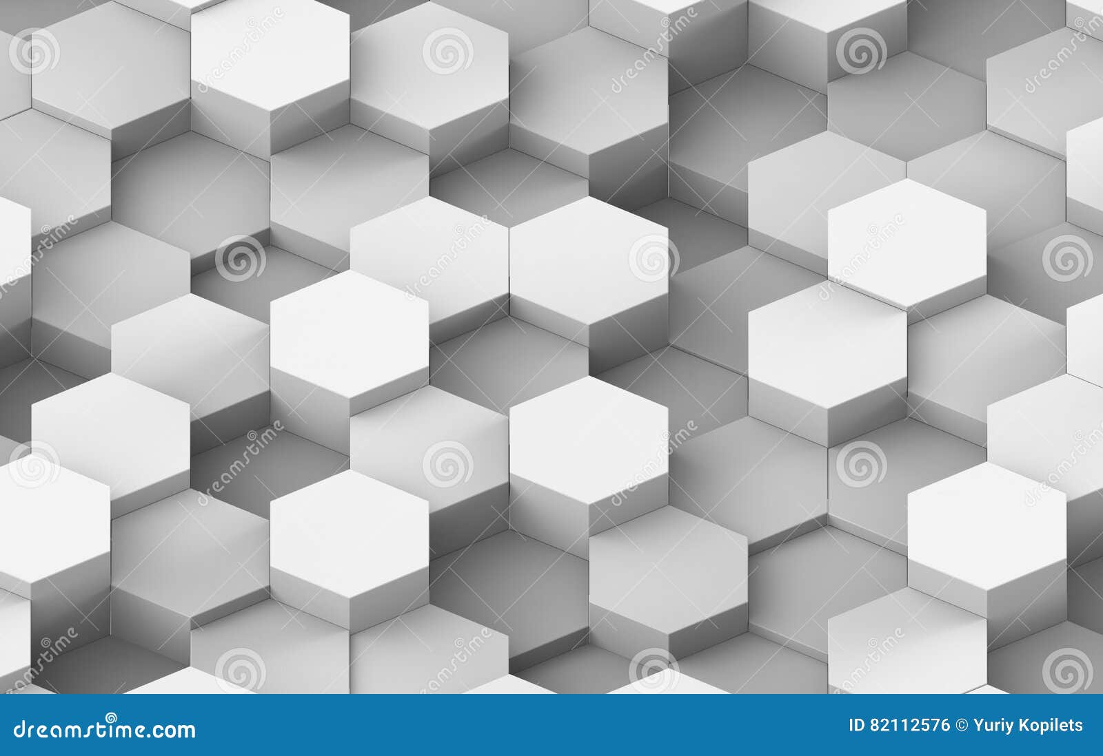 White and Grey Hexagon Background Texture. 3d Render Stock Illustration