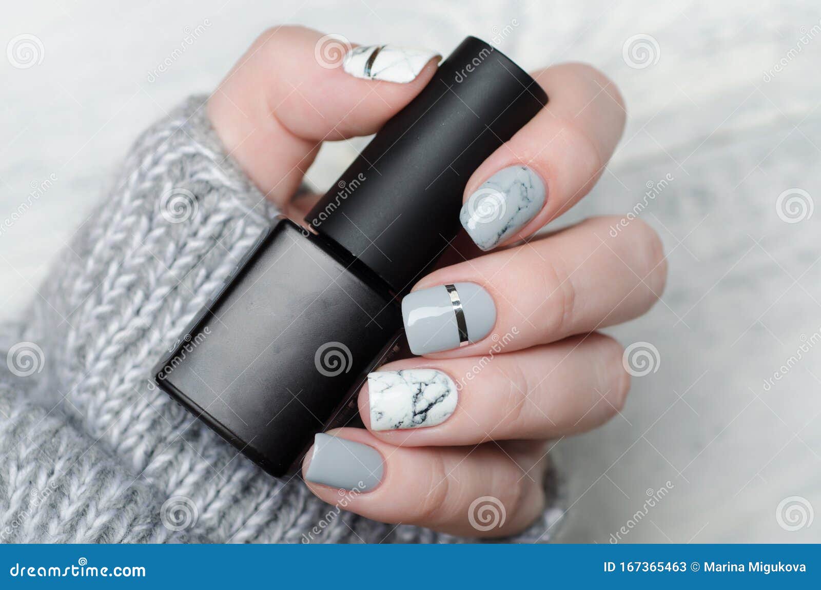 Brand New* Beautiful Black Gray Marble Glossy Press On Fake Nails -  Reusable! | eBay
