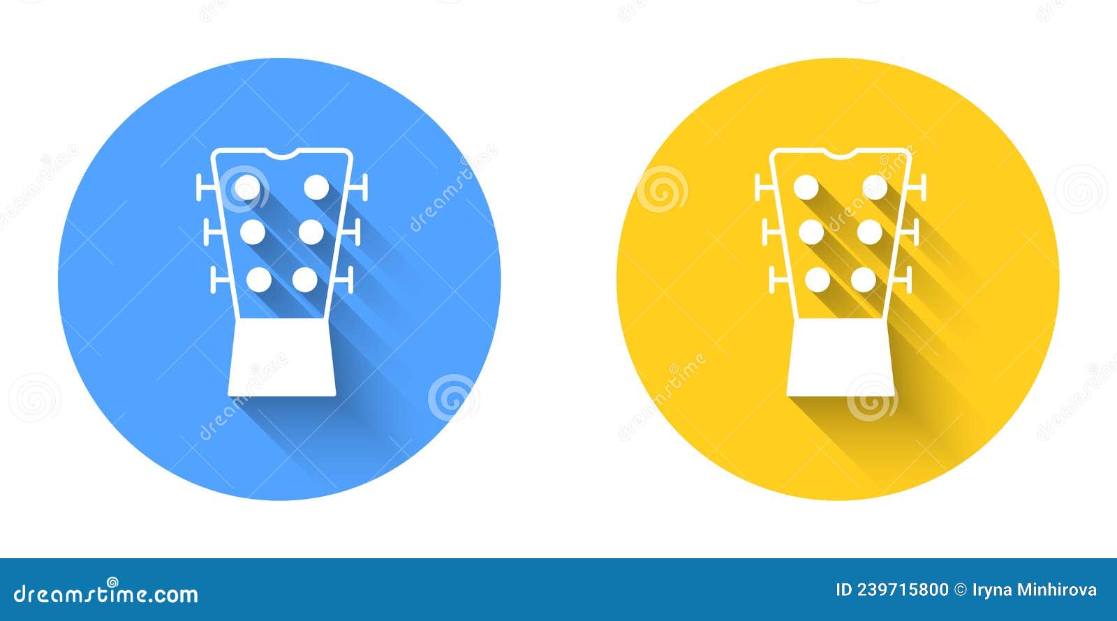 White Guitar Neck Icon Isolated with Long Shadow Background. Acoustic