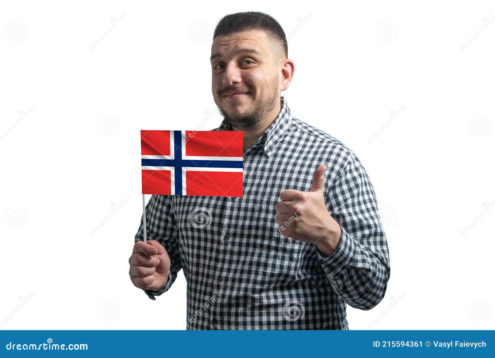 White Guy Holding a Flag of Norway and Shows the Class by Hand Isolated ...