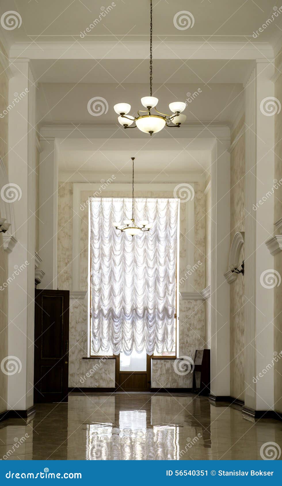 White Hallway with Marble Floor, Brown Doors and Window Stock Image Image of hallway, floor