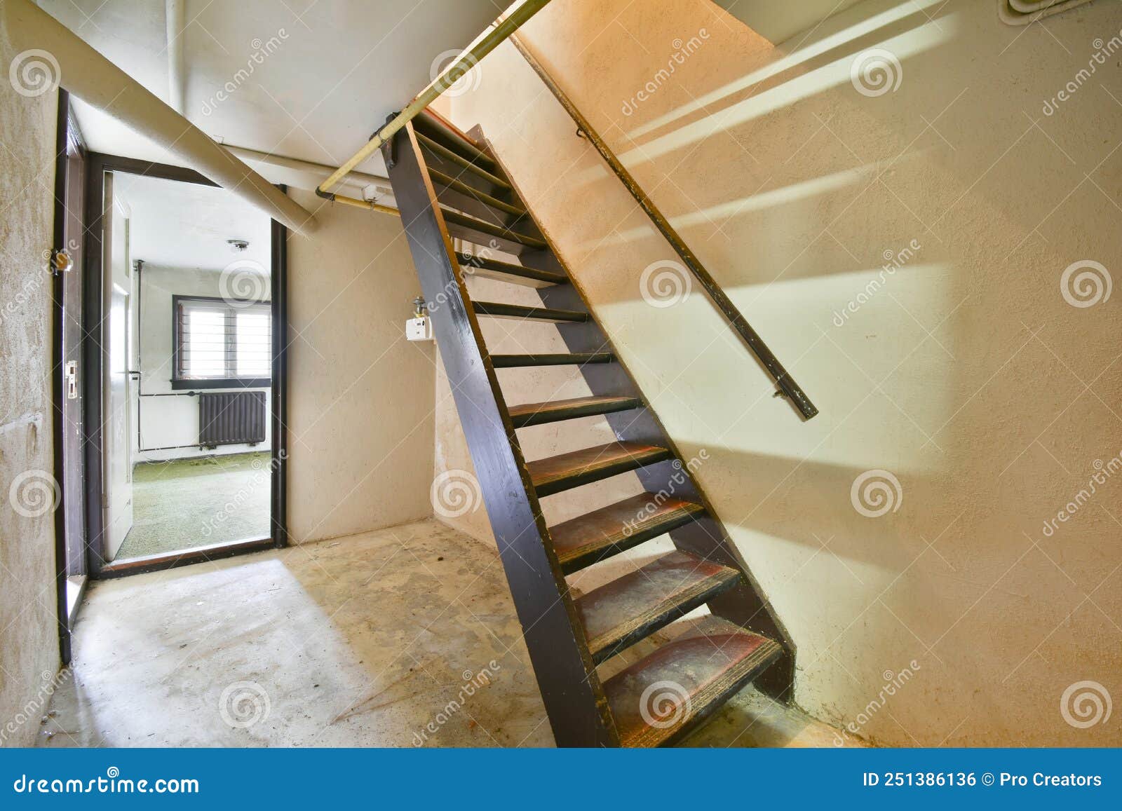 Wooden Staircase in Spacious Hall of Apartment Stock Photo - Image of ...