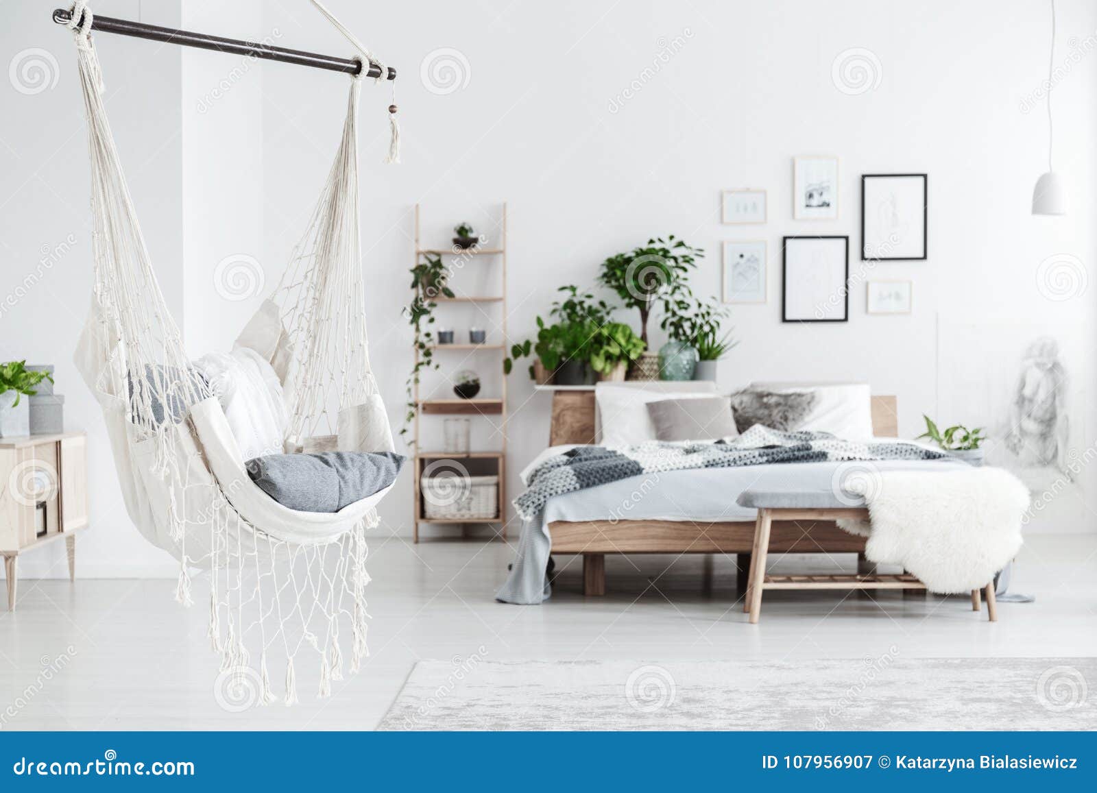 White Hammock In Bedroom Interior Stock Image Image Of