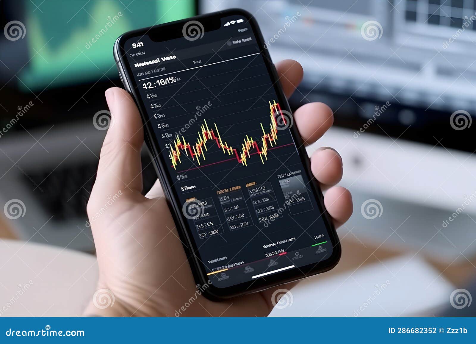 White Hand with a Cellphone with Candlesticks Graph on it, Neural