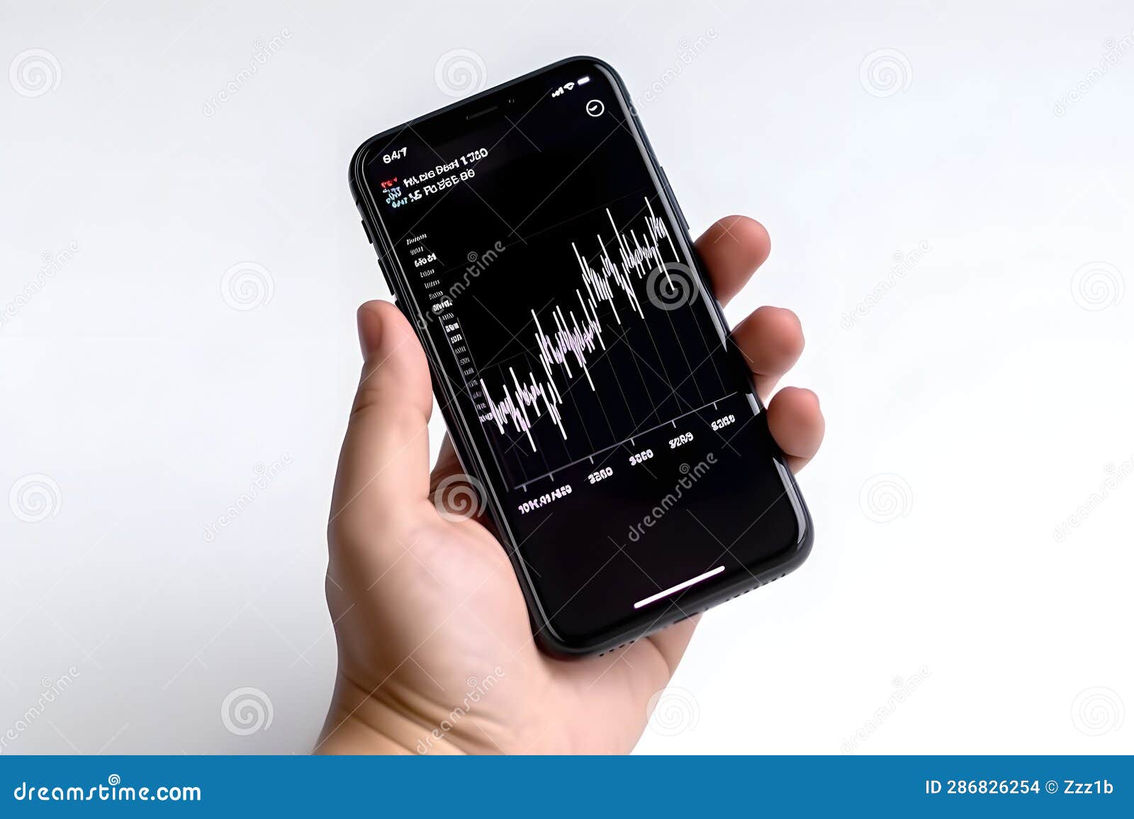 White Hand with a Cellphone with Candlesticks Graph on it, Neural