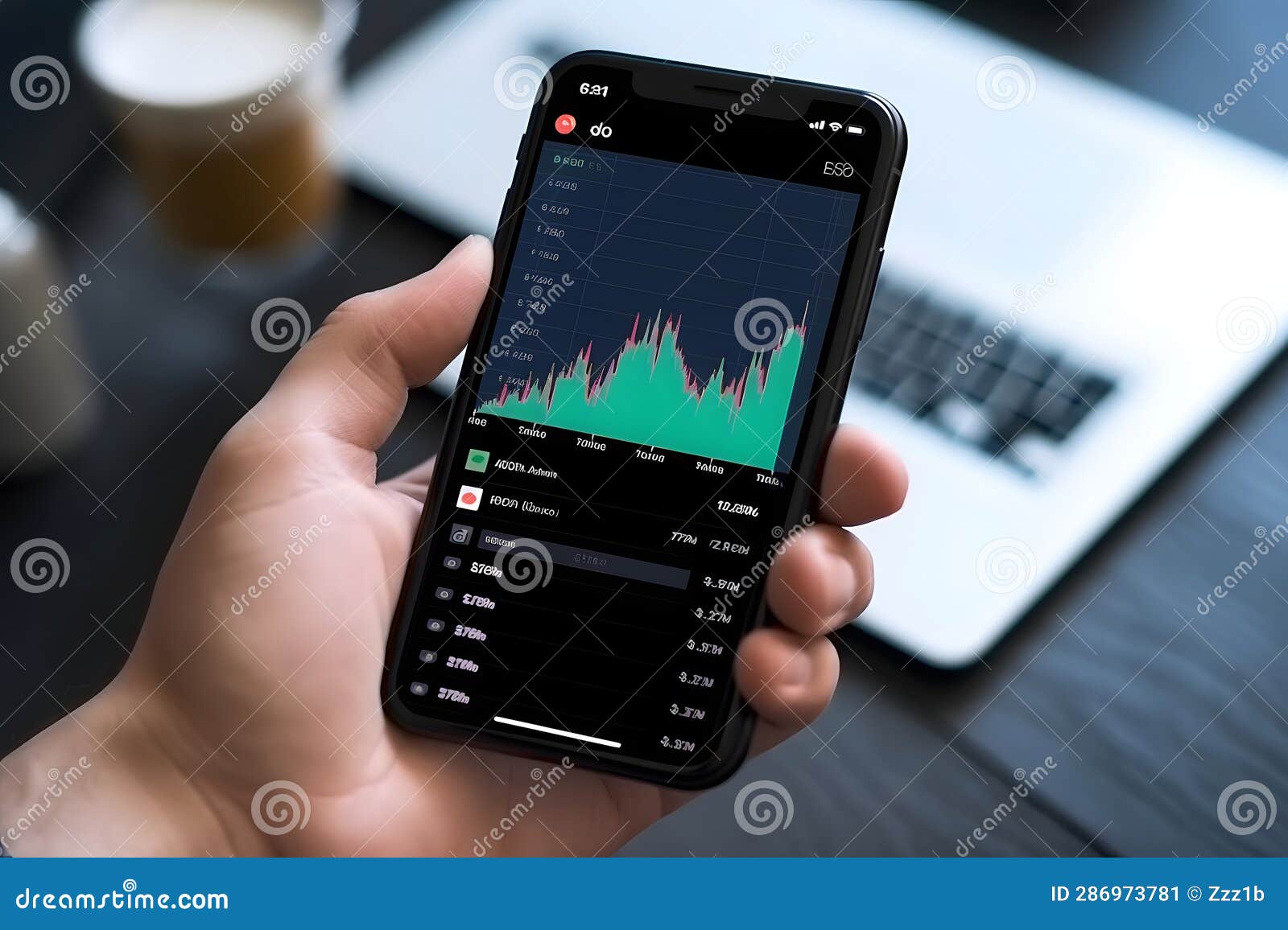 White Hand with a Cellphone with Candlesticks Graph on it, Neural