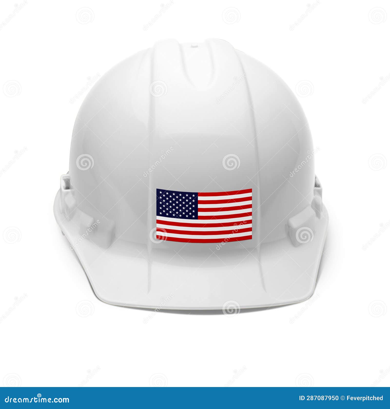 White Hardhat with an American Flag Decal on the Front Isolated on ...