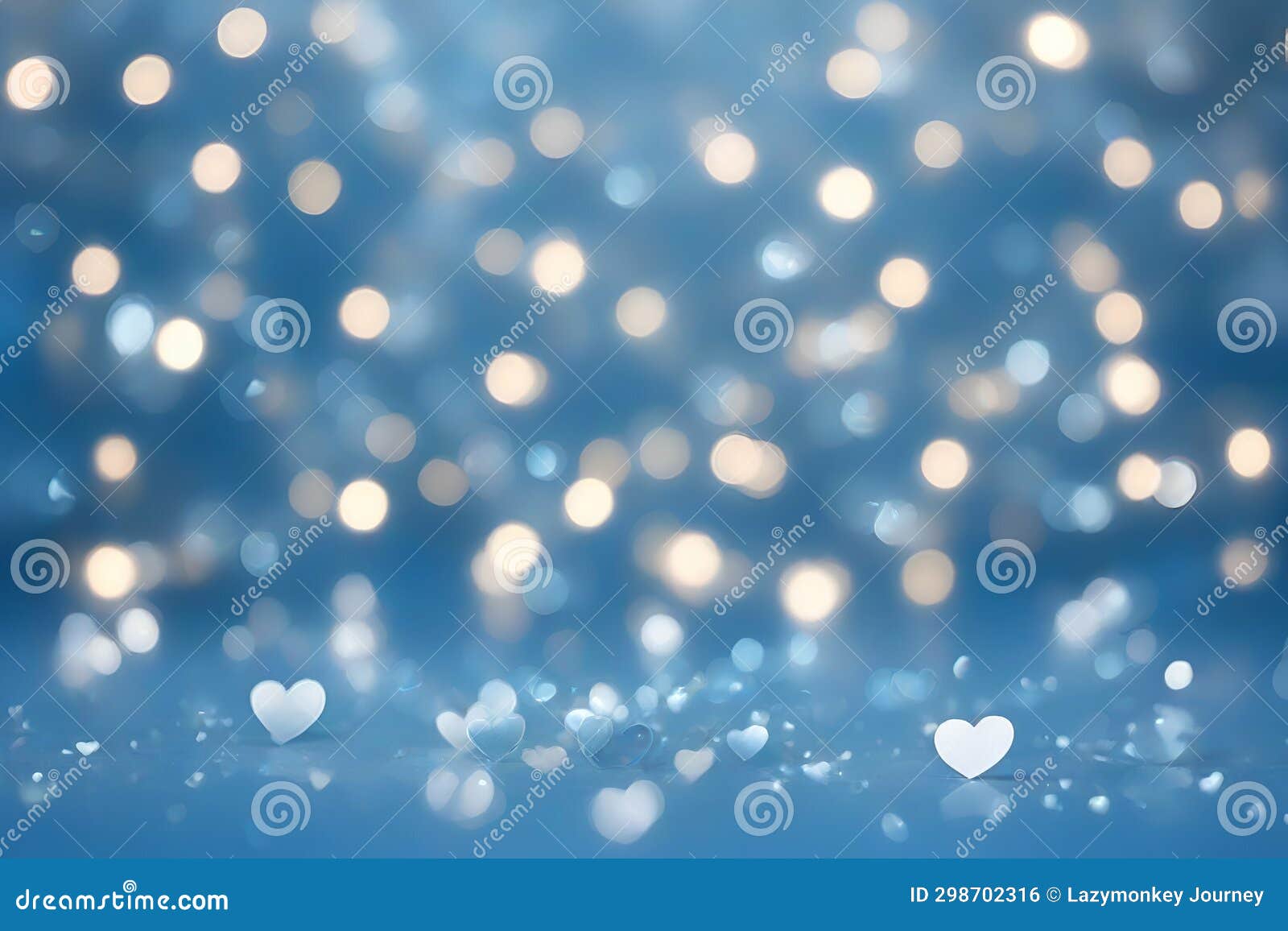 White Heart Bokeh Light Blue Abstract Background Stock Illustration