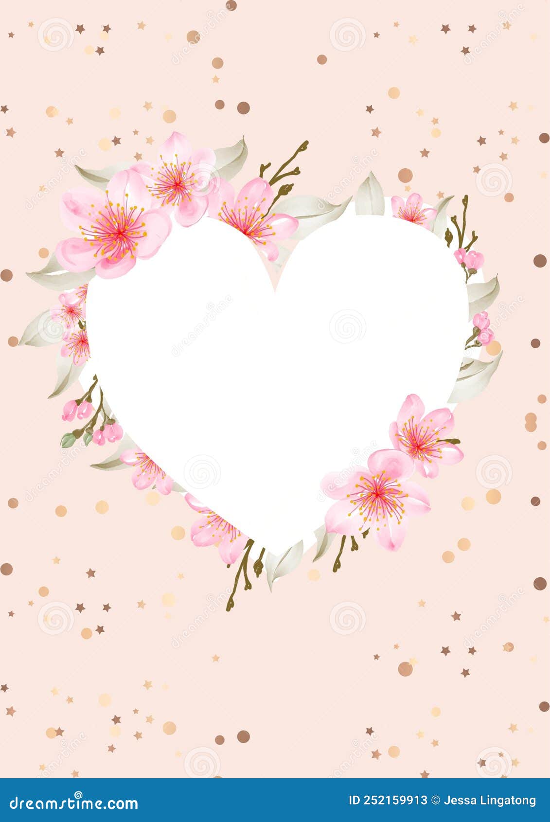 White Heart Cherry Blossom Decorated Wallpaper Stock Illustration -  Illustration of media, gold: 252159913