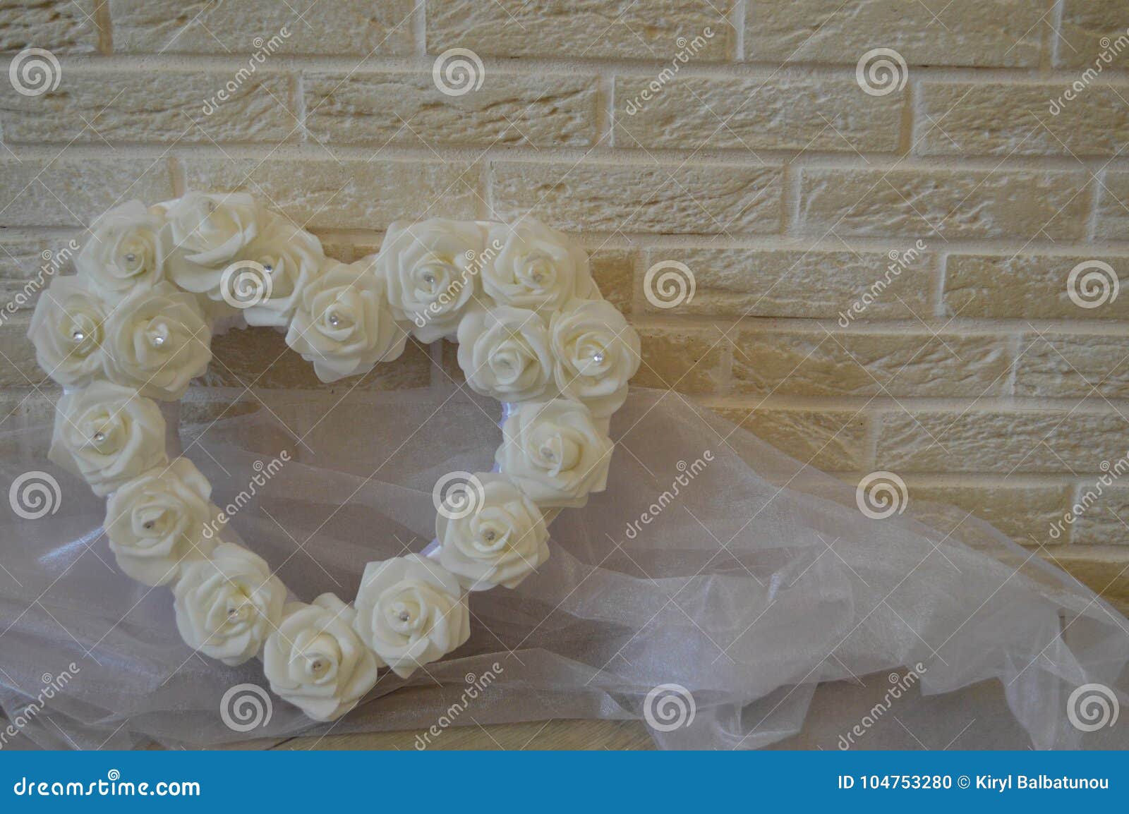 White Heart with White Roses and Rhinestones Stock Photo Image of