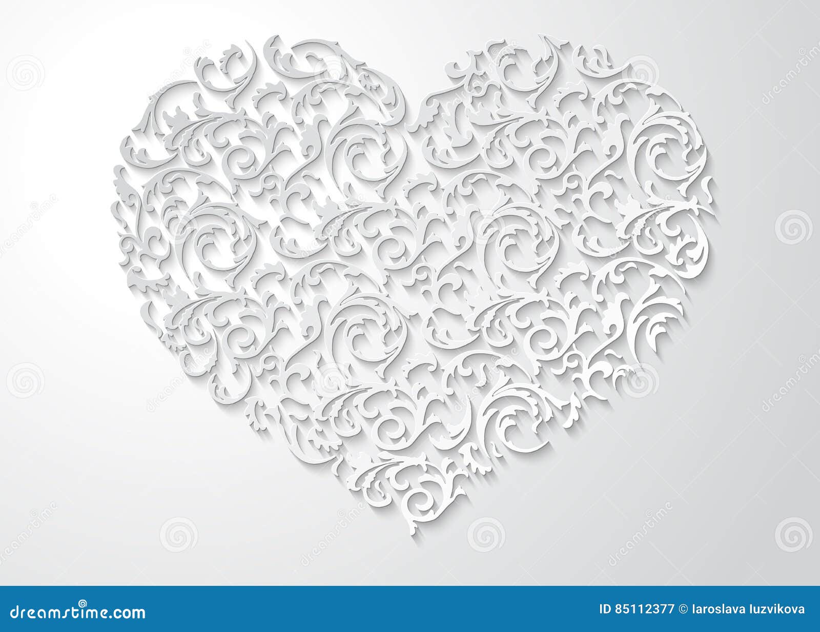 White Heart Shaped Floral Pattern With Leaves Patterned 3d Love Symbol With Shadow On Light Background Stock Vector Illustration Of Curve Decorative 85112377