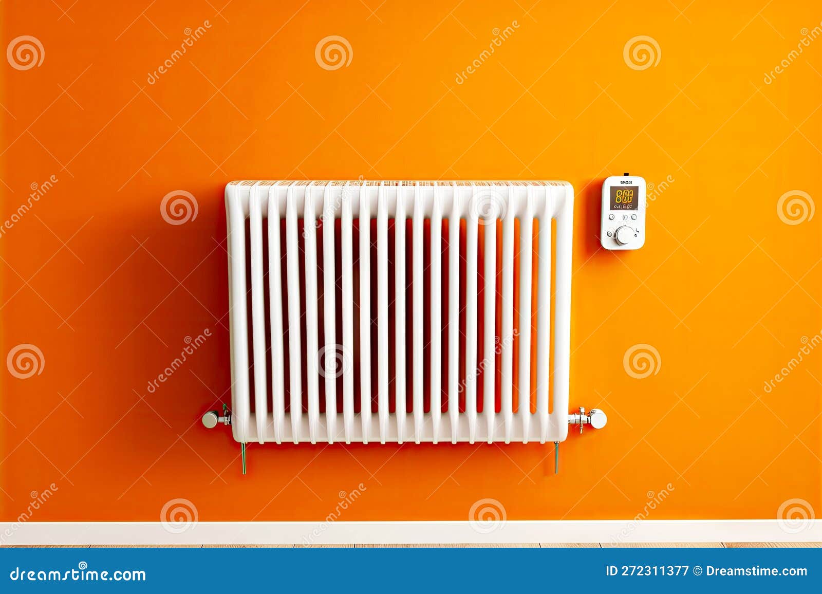 White Heating Radiator with Temperature Controller Near Orange Wall