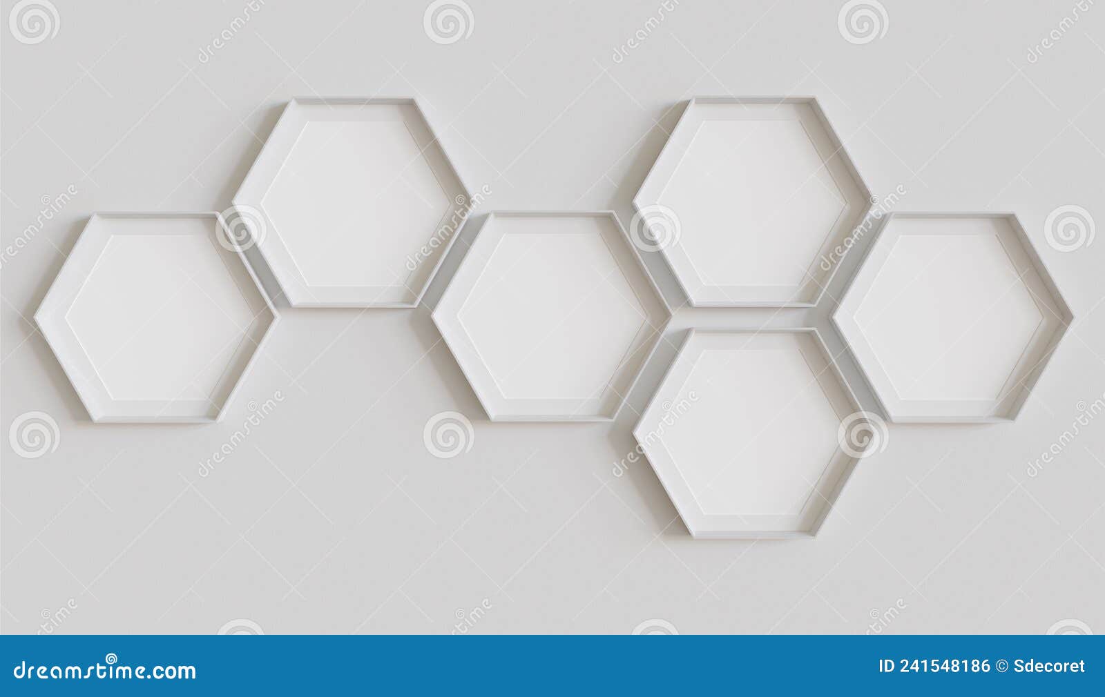 White Hexagon Blank Photo Frames Mockup Hanging on Interior Wall