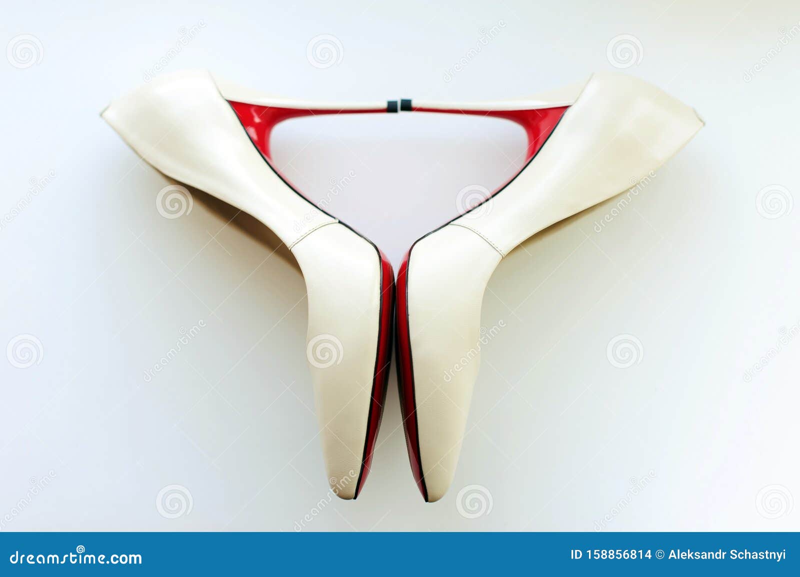 White High-heeled Shoes With Red Soles 