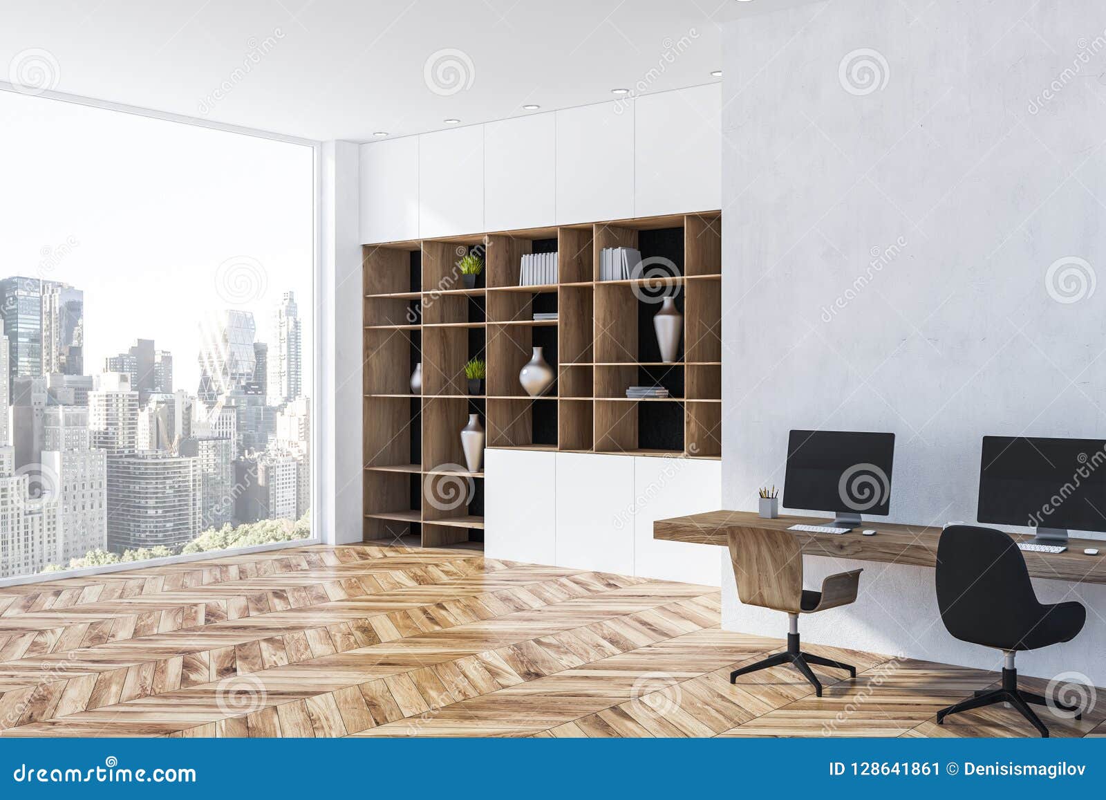 White Home Office Corner Bookcase Stock Illustration