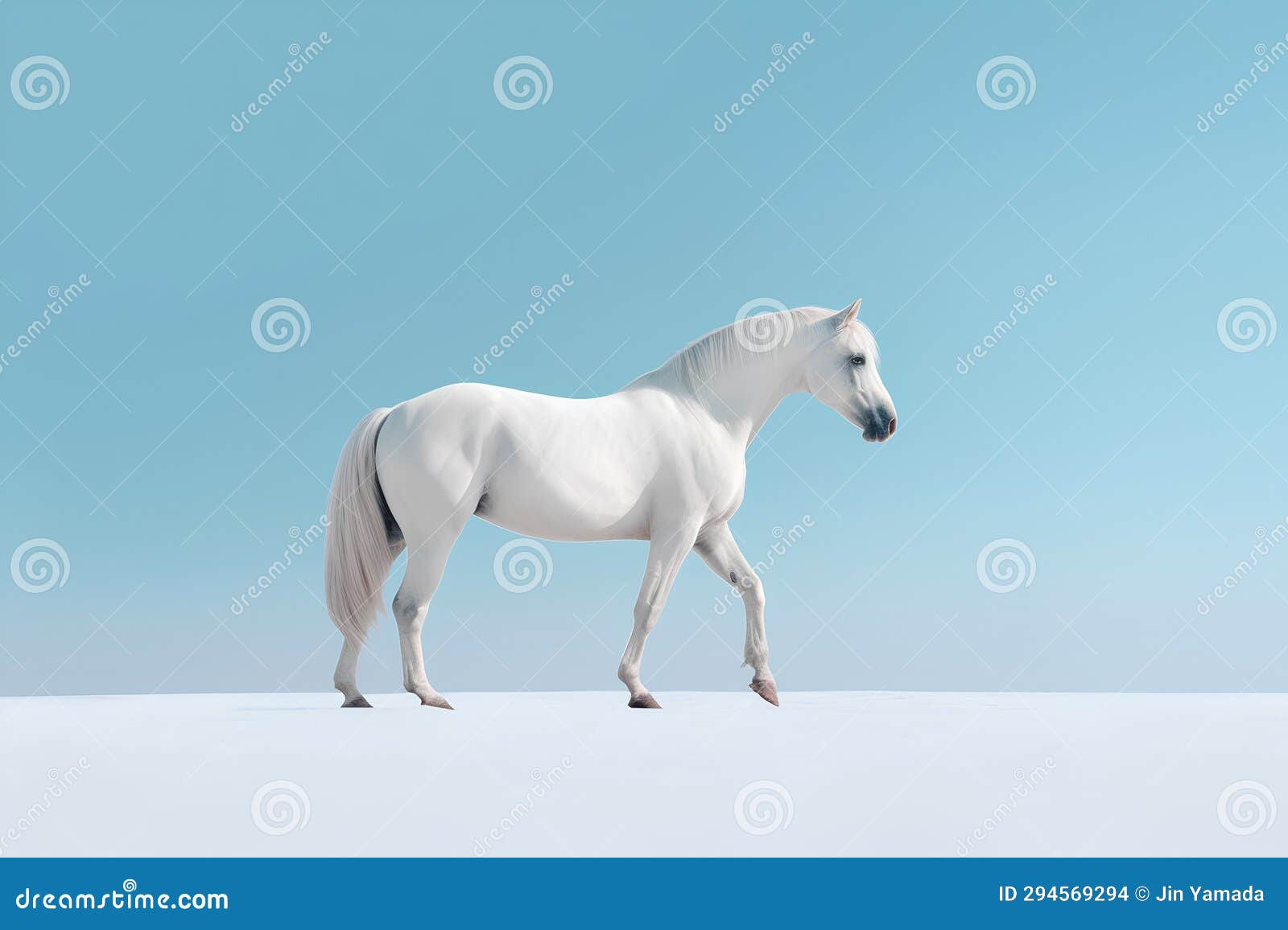 White Horse on a Blue Background. Side View Stock Illustration