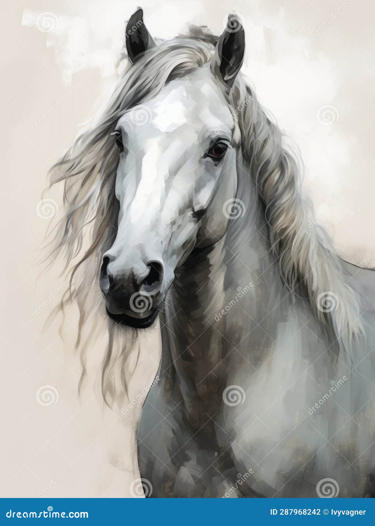 White Horse Portrait Isolated on White Background Stock Illustration