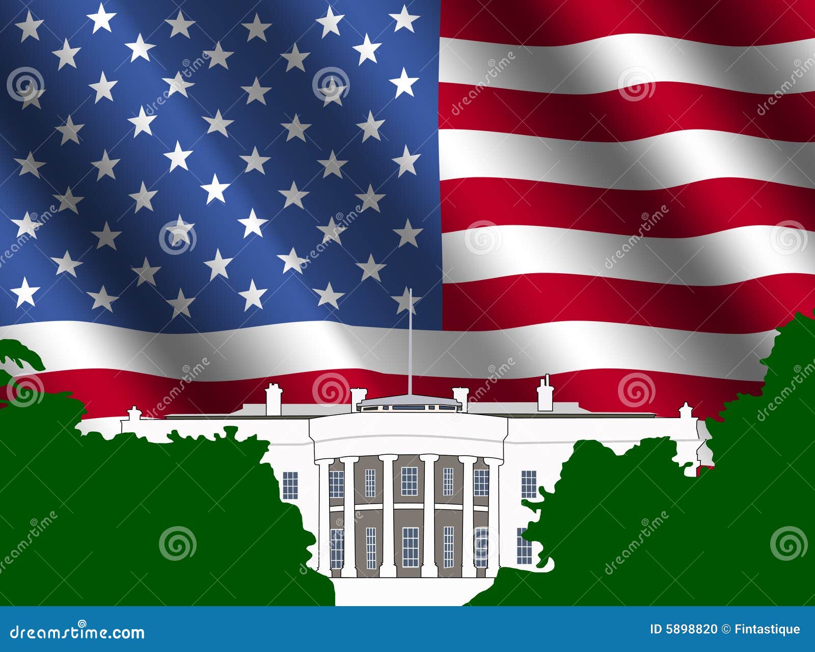 White House with American Flag Stock Illustration Illustration of
