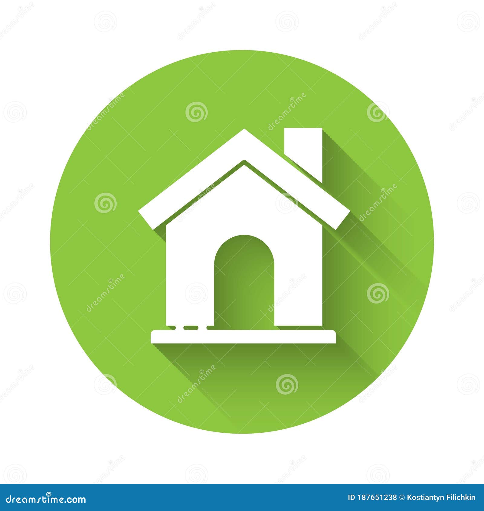 White House icon isolated with long shadow. Home symbol. Green circle button. Vector Illustration.