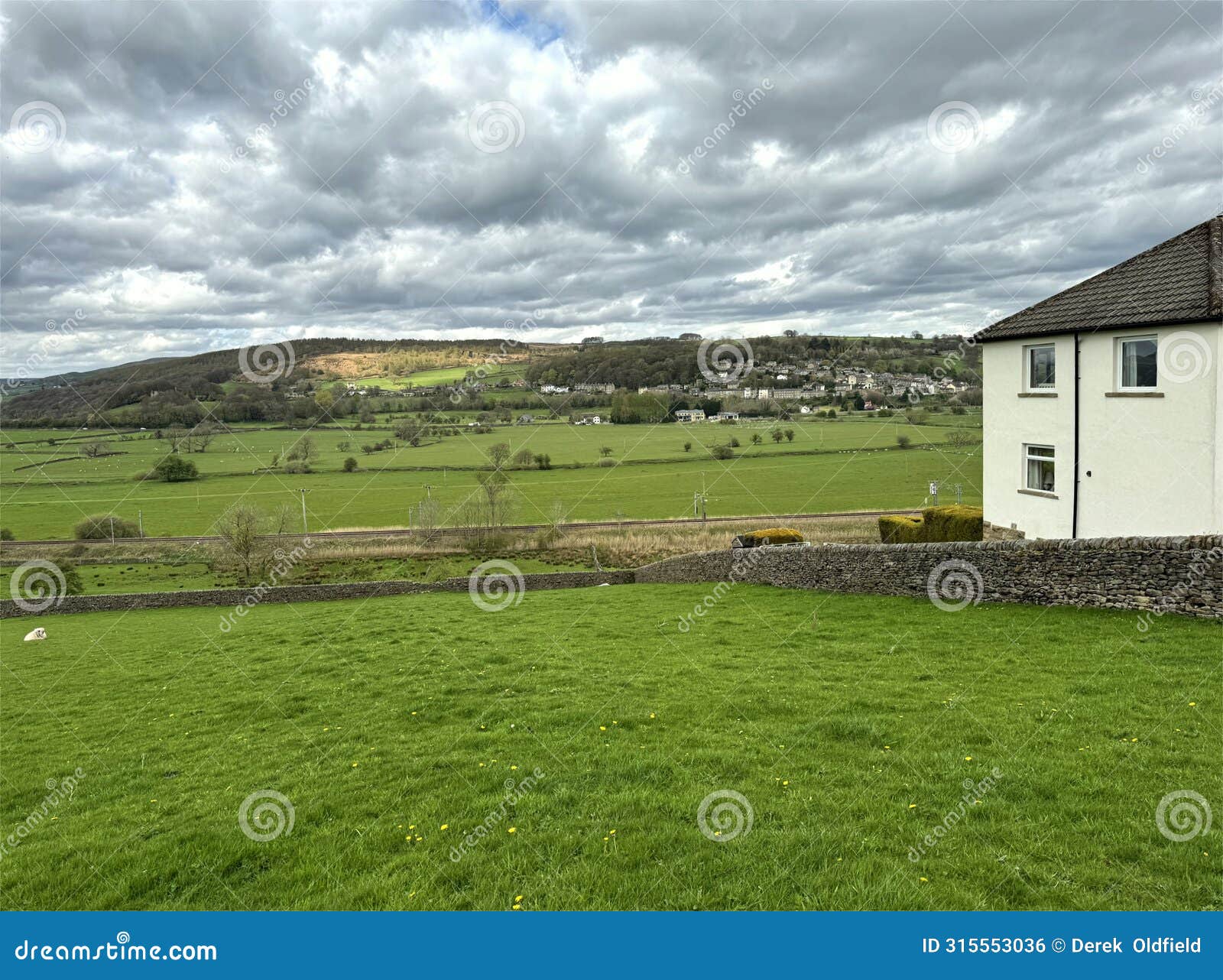 landscape view, over the aire valley, looking toward kildwick, yorkshire, uk