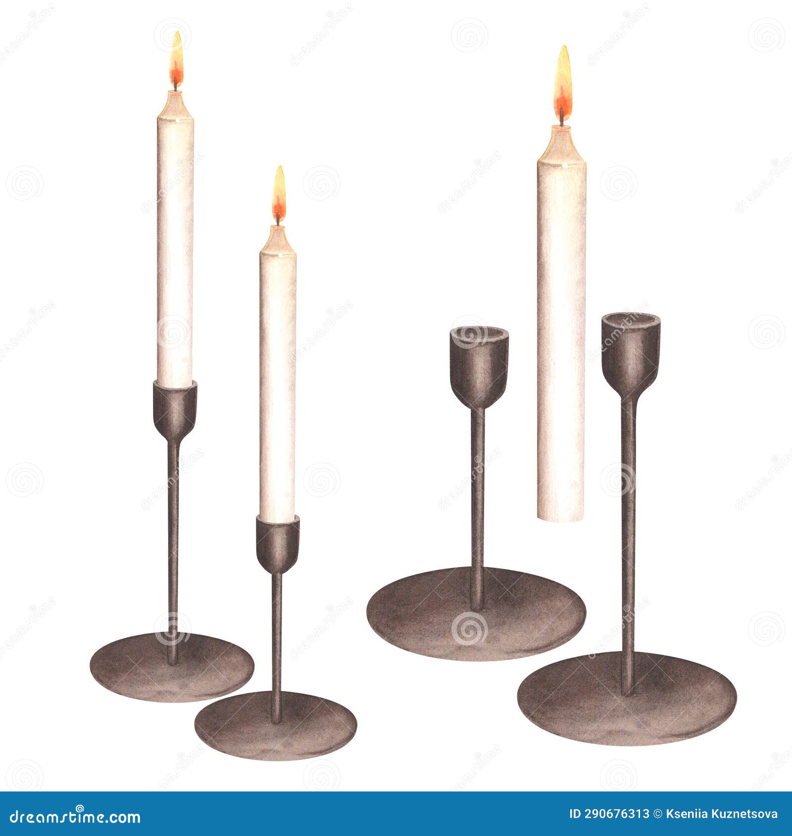 White Interior Candles with Black Candlesticks. Clipart. Home Decor