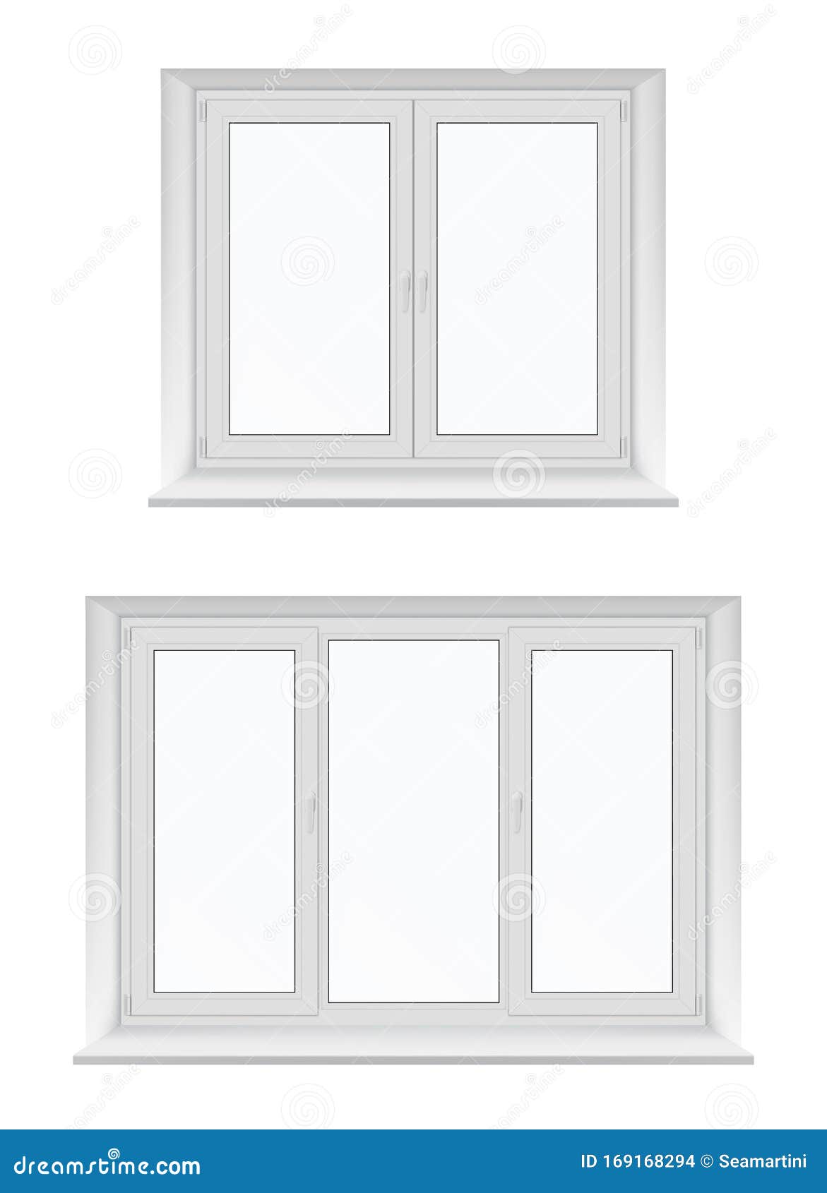 Plastic Windows With White Frames Glass And Sills Stock Vector