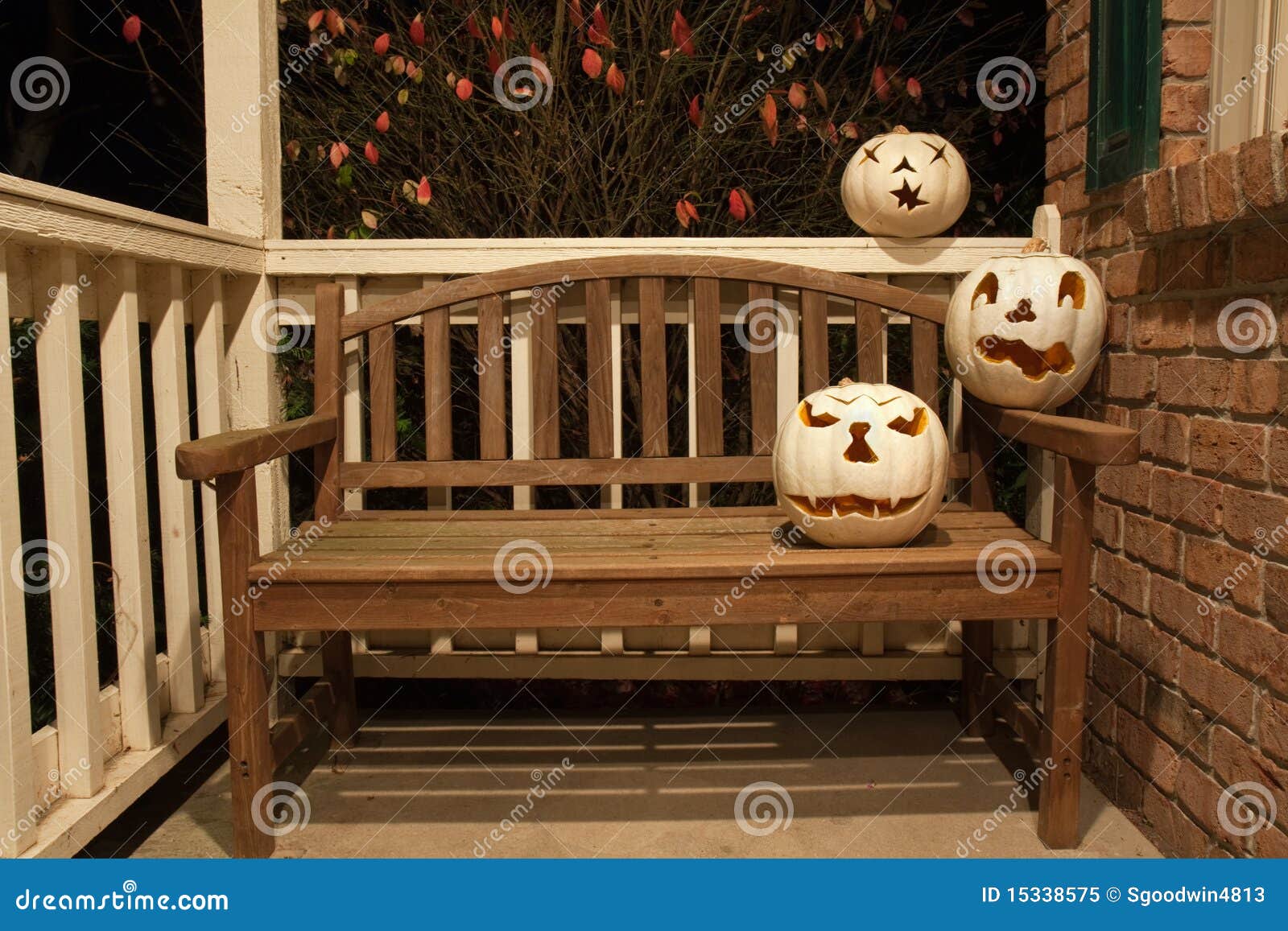 White Jack O Lanterns on a Bench Stock Image Image of olantern, ghost