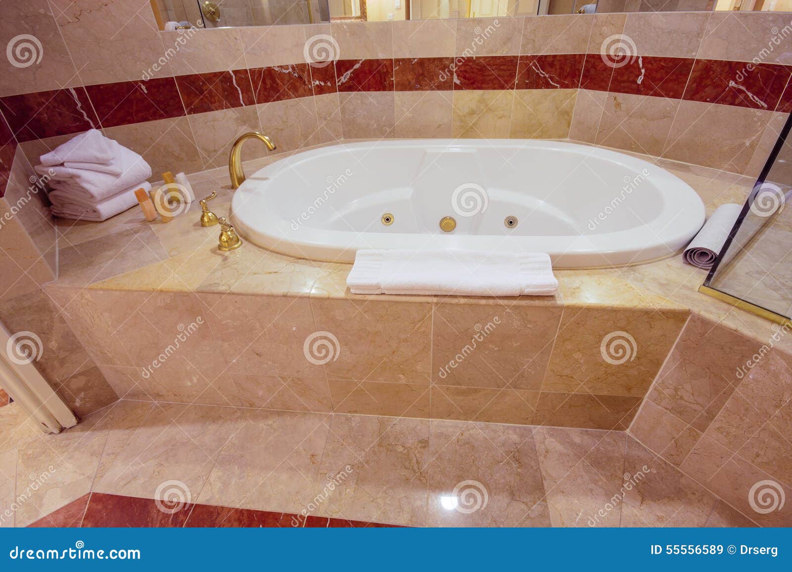 White Jacuzzi Bathtub Decorated with Marble Tiles Stock Image Image