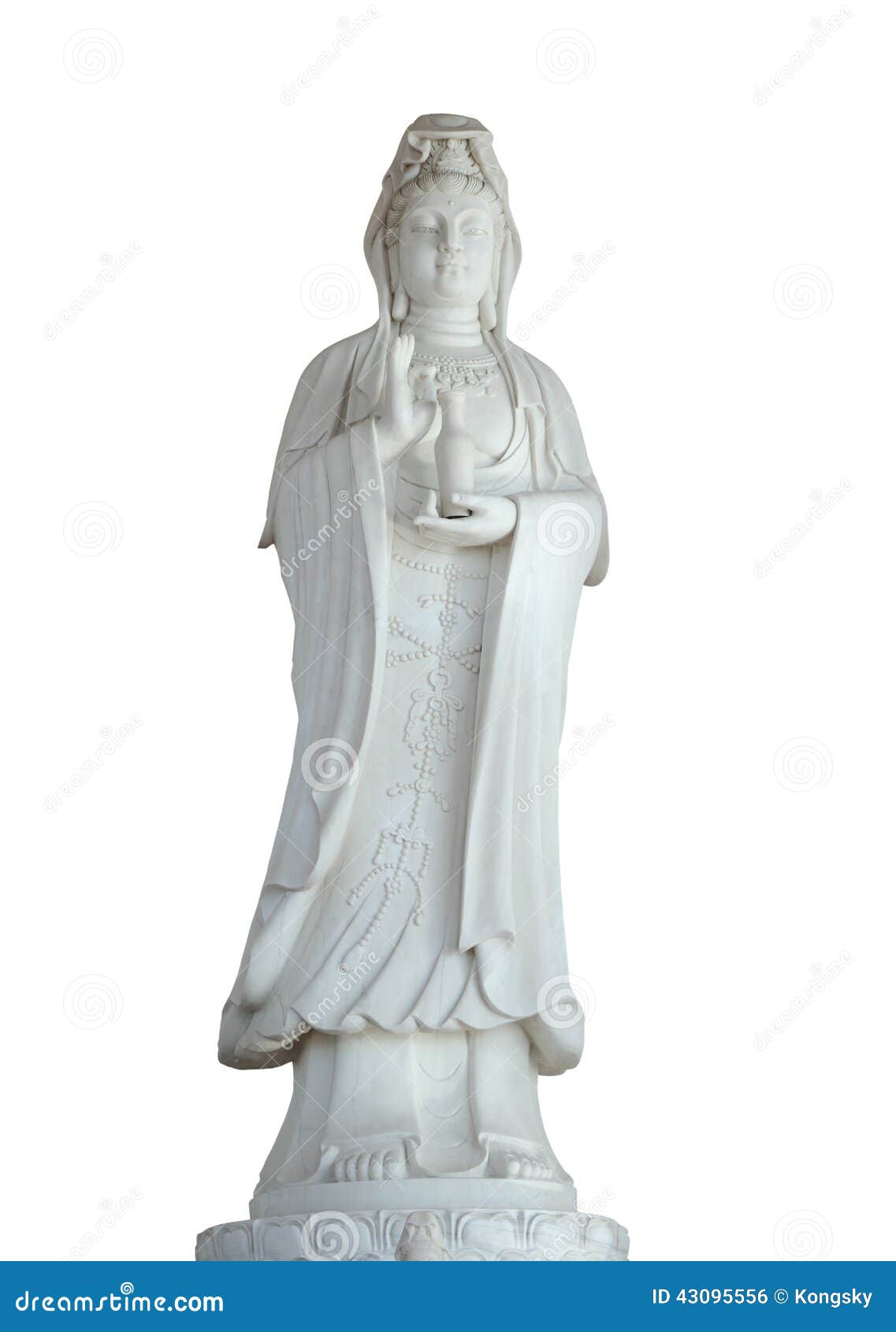 White Jade Statue of Chineses Female God Isolated Clipping Path. Stock