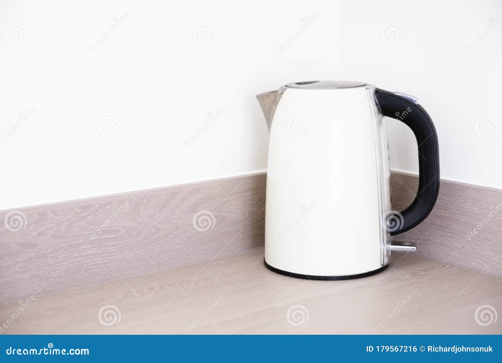 White Kettle on Neutral Wood Kitchen Worktop Stock Photo Image of