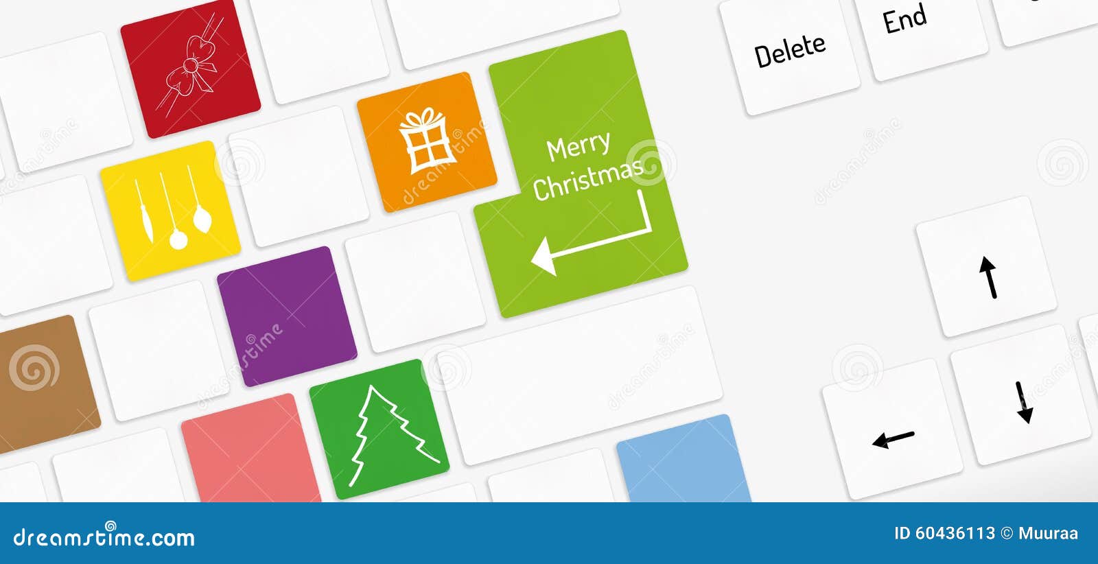 White Keyboard, Keys with Christmas Christmas Symbols Stock