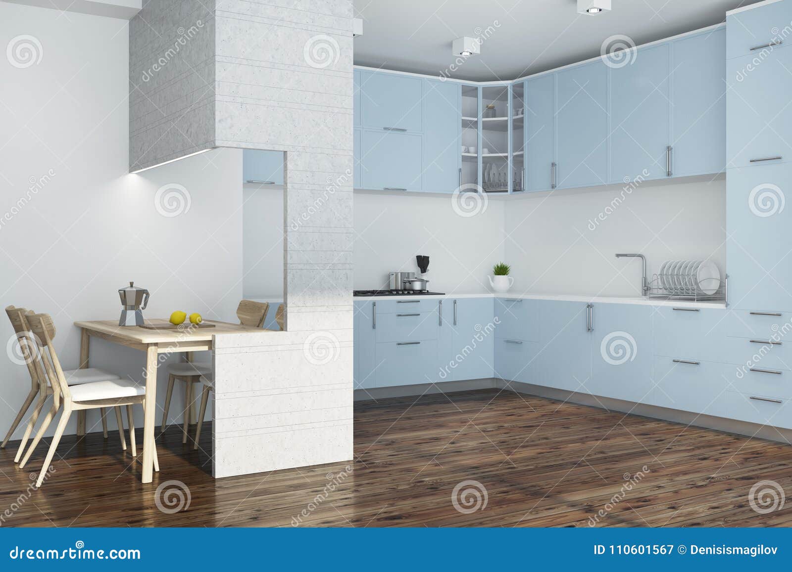 White Kitchen Corner Blue And White Furniture Stock Illustration