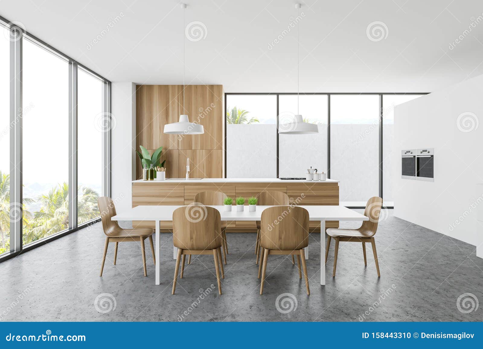 White Kitchen Interior Countertop And Table Stock Illustration